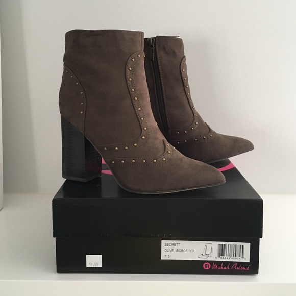 Studded Olive Green Brown Micro-Suede Boho Bootie - Picture 4 of 4